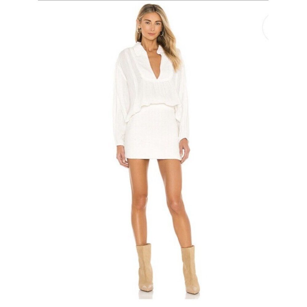 Free People Womens Cozy Dreams Popover Blouse Ivory Long Sleeve Lace XS New